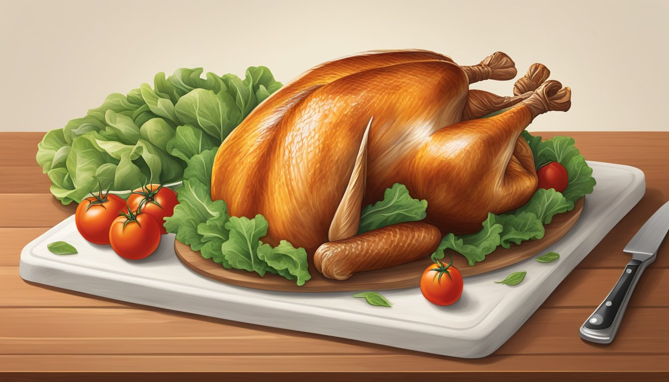 A fresh package of Boar's Head OvenGold Roast Breast of Turkey sits on a clean cutting board, surrounded by vibrant lettuce leaves and ripe tomatoes