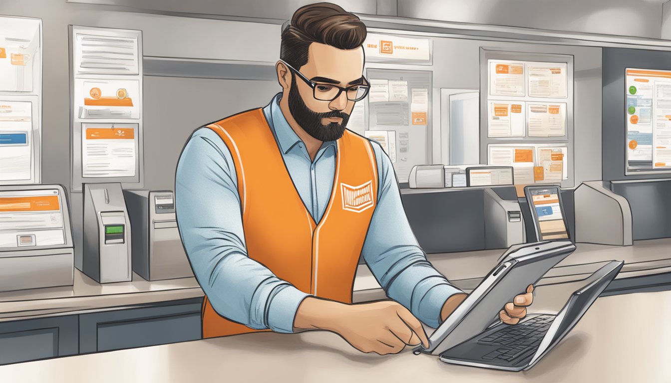 A Whataburger employee using a tablet to access the paperless employee system for work assistance