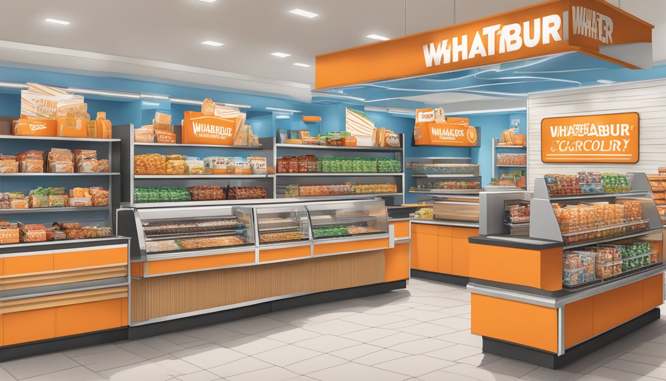 A Whataburger grocery store display with gift cards and specialty items