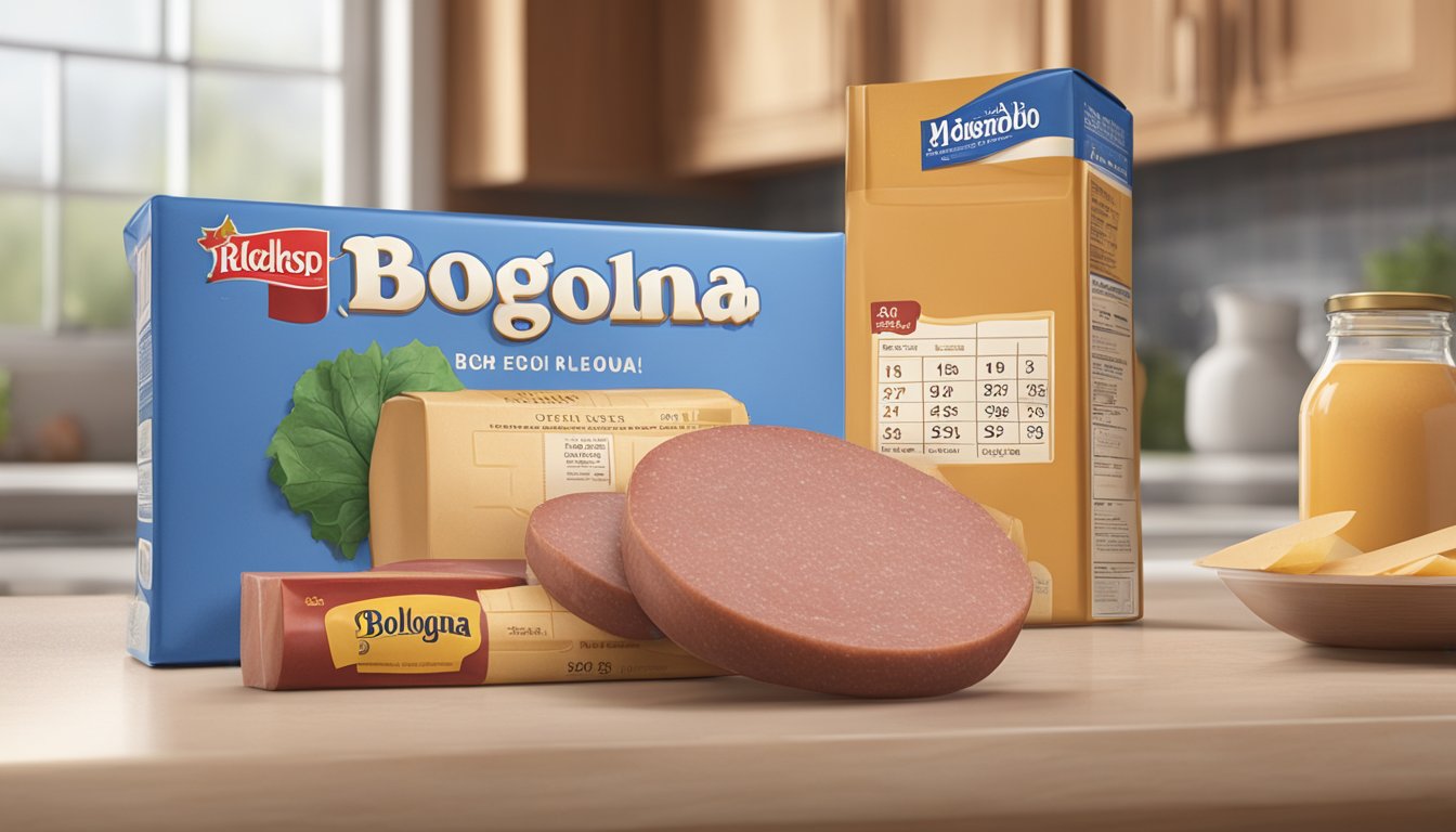 A package of bologna sits on a kitchen counter, next to a calendar showing the current date. The bologna is unopened and appears fresh