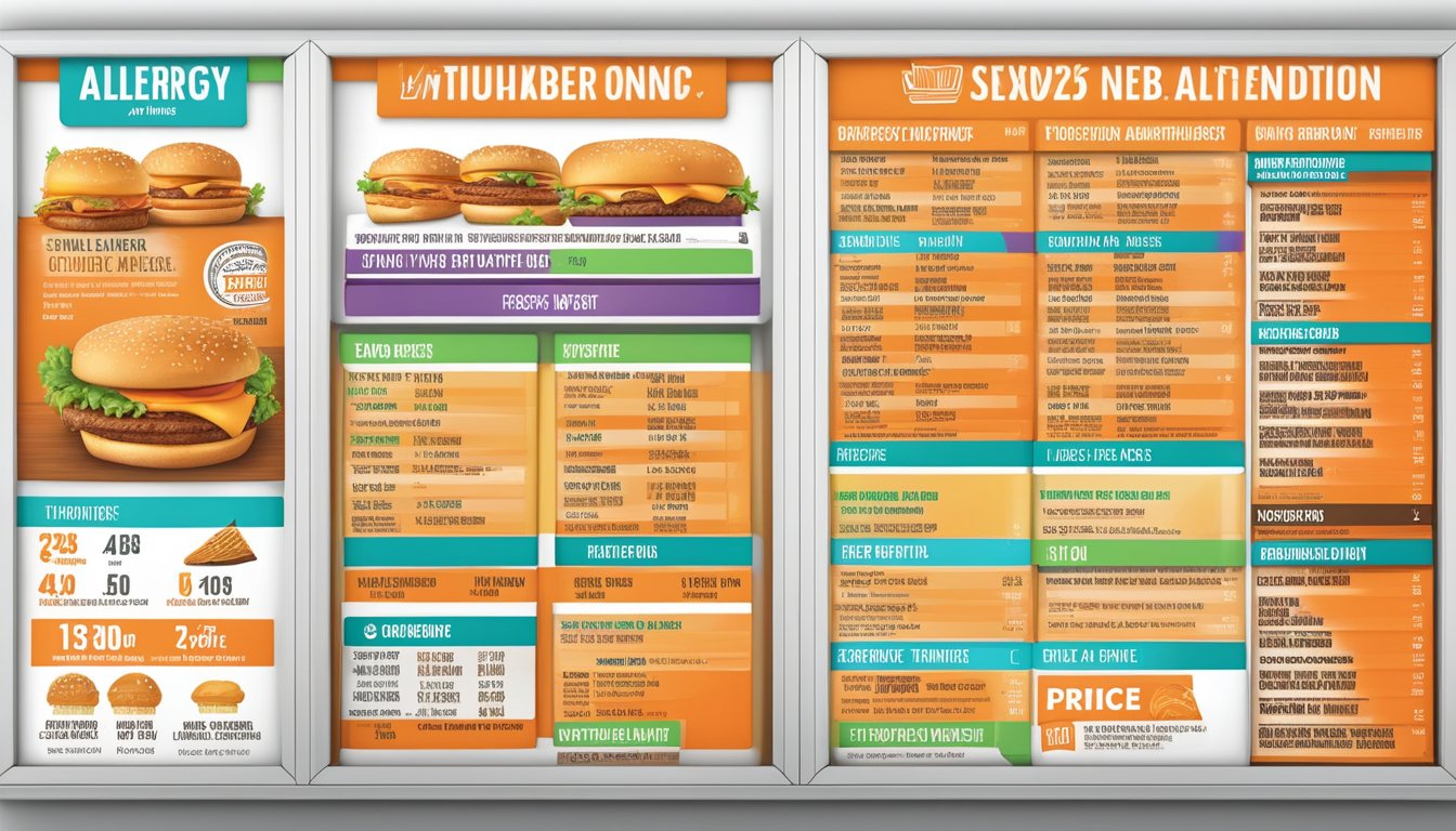 A colorful menu board displays Whataburger's nutrition and allergy information alongside corresponding prices