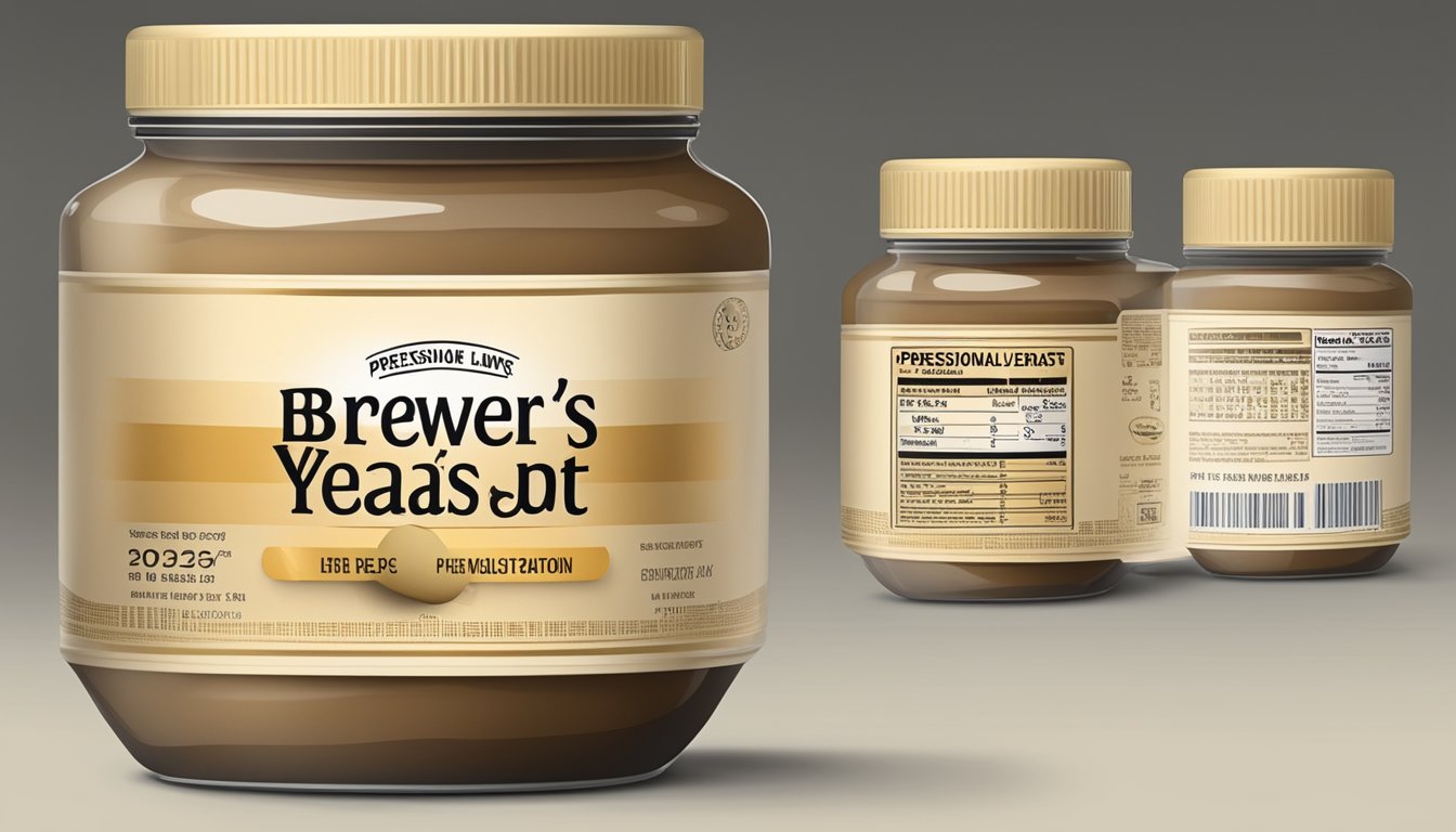 A jar of brewer's yeast with a visible expiration date on the label