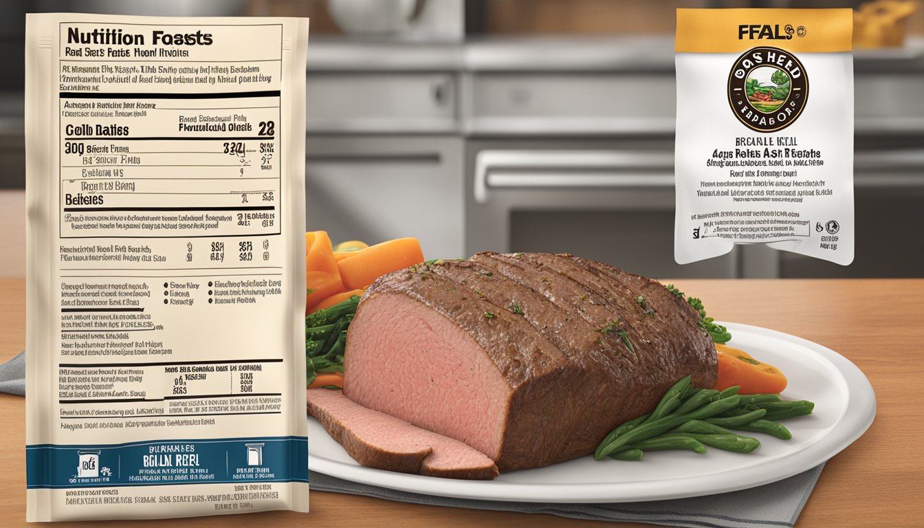 A package of Boar's Head London Broil Roast Beef sits unopened on a clean, organized kitchen counter, surrounded by a printed label displaying nutritional information and expiration date