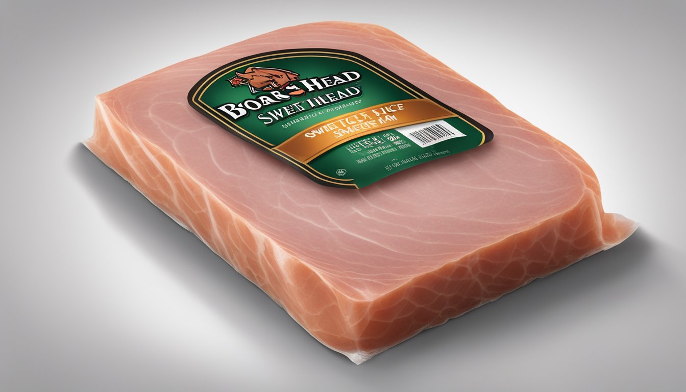 A package of Boar's Head Sweet Slice Boneless Smoked Ham sits unopened in the refrigerator, with a clearly marked expiration date visible