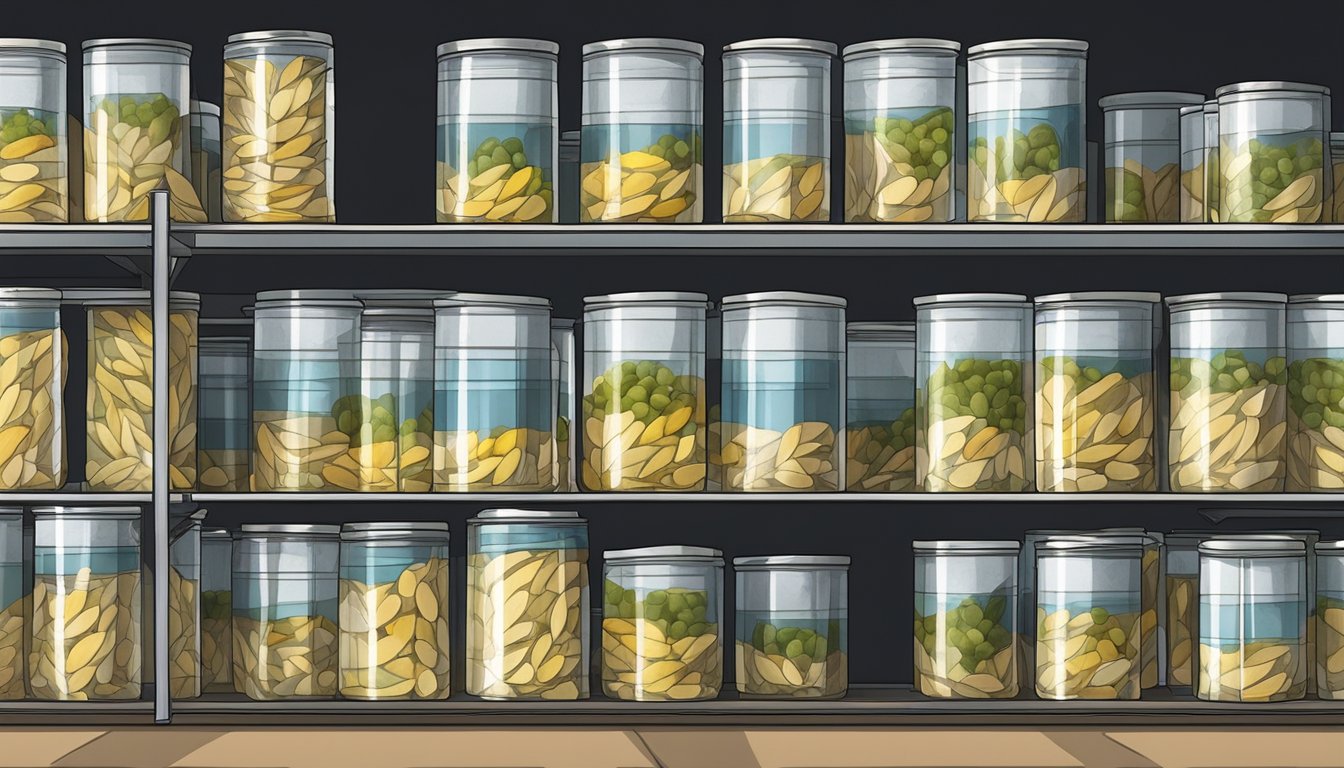 Canned mackerel stored in a cool, dry pantry, away from direct sunlight