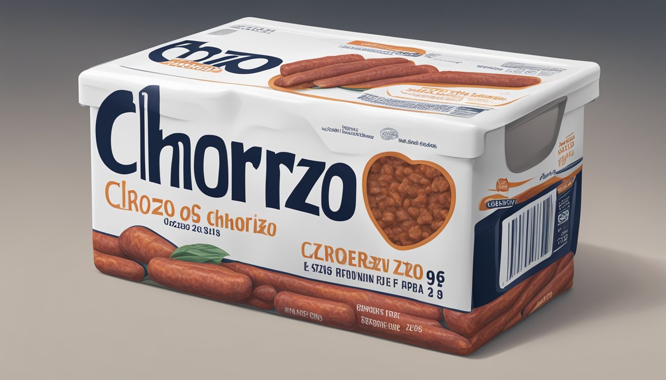 A package of chorizo stored in a refrigerator, with the expiration date clearly visible on the label