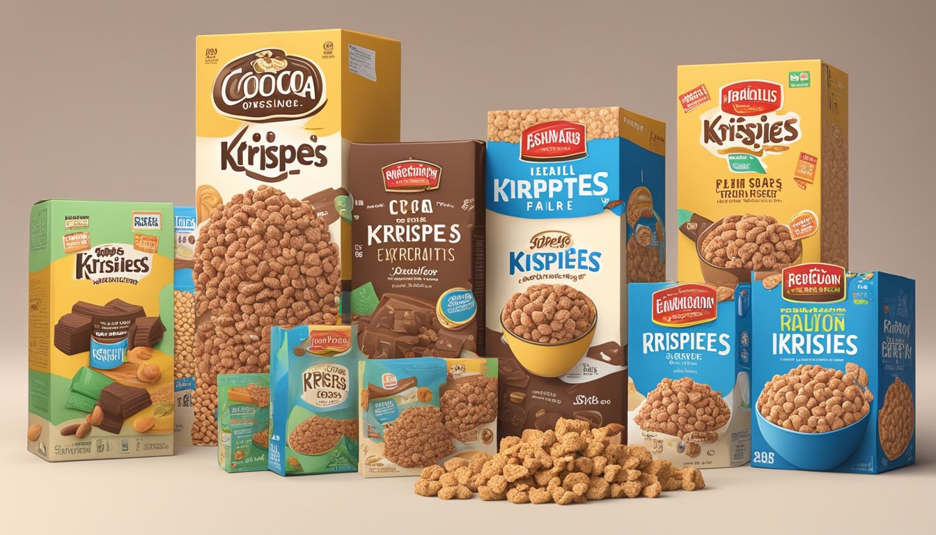 A box of Cocoa Krispies sits on a kitchen shelf, surrounded by other cereal boxes and pantry items. The expiration date is clearly visible on the packaging