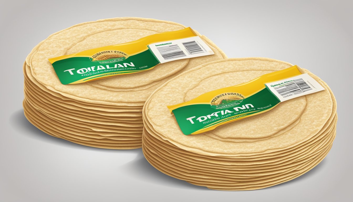 A stack of corn tortillas with a clear expiration date label on the packaging