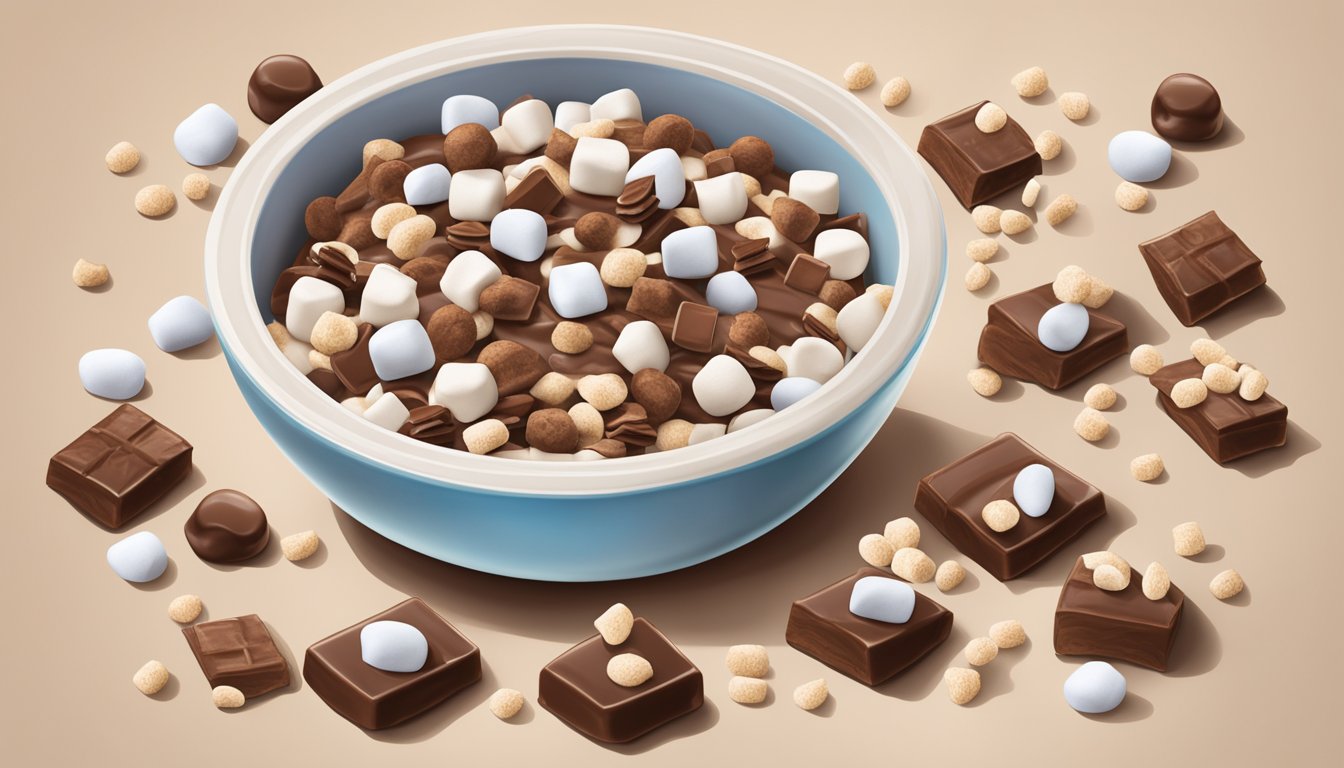 A bowl of Count Chocula cereal sits on a table, surrounded by spilled milk and scattered chocolatey marshmallows