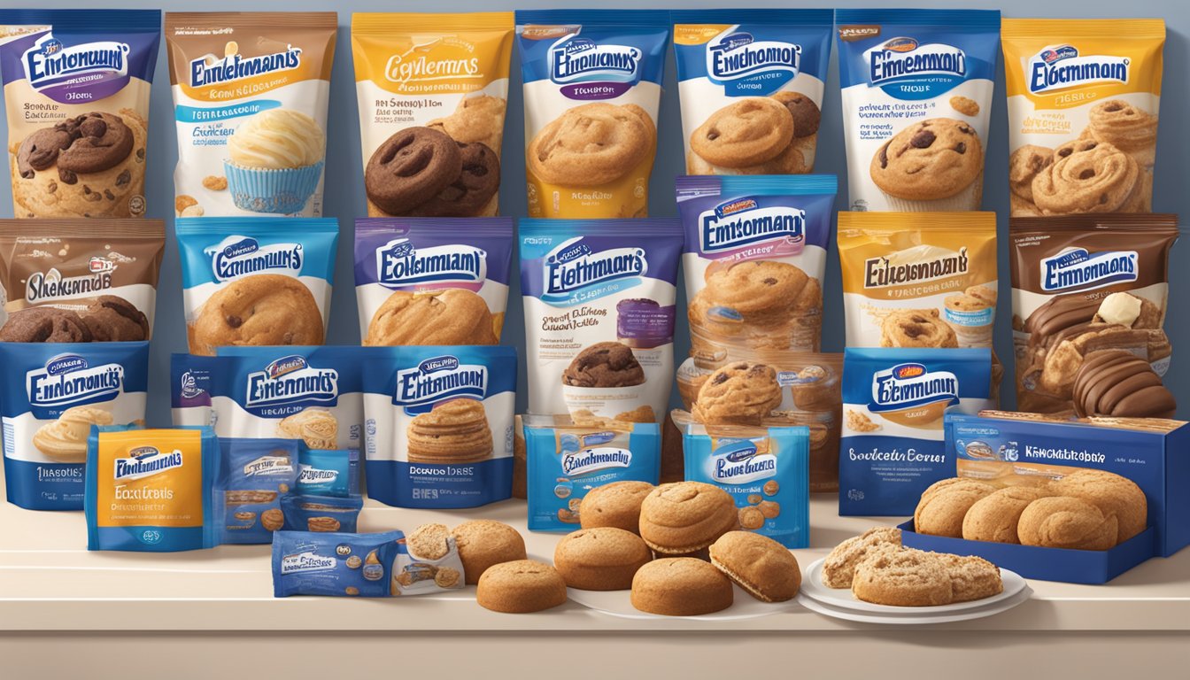 A colorful array of Entenmann's Baked Goods displayed on a kitchen counter, with various packaging and expiration dates visible