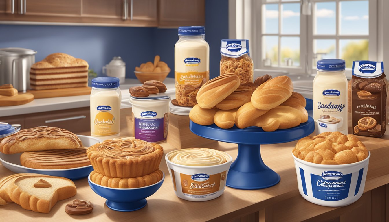 A colorful array of freshly baked Entenmann's goods displayed on a kitchen counter, surrounded by a warm and inviting atmosphere