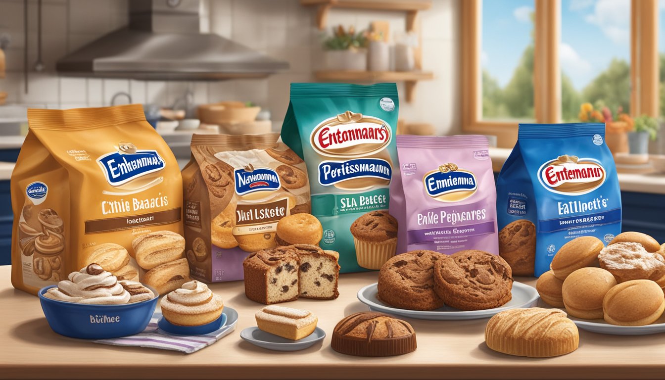 A variety of Entenmann's Baked Goods sit on a kitchen counter, some showing signs of mold or staleness