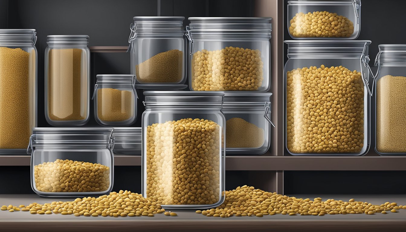 Fenugreek seeds in a sealed, airtight container, stored in a cool, dark pantry