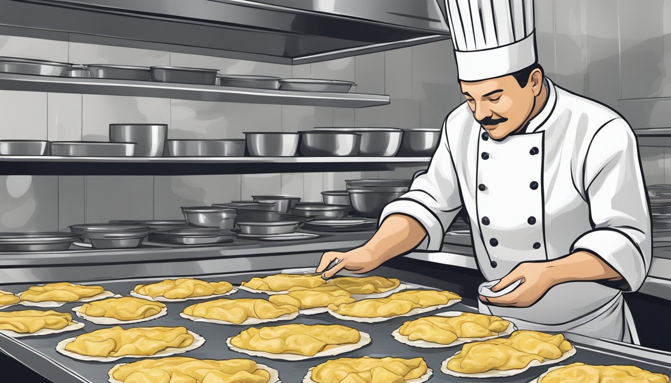 A chef carefully inspects a batch of just-made ravioli, checking for any signs of spoilage or discoloration