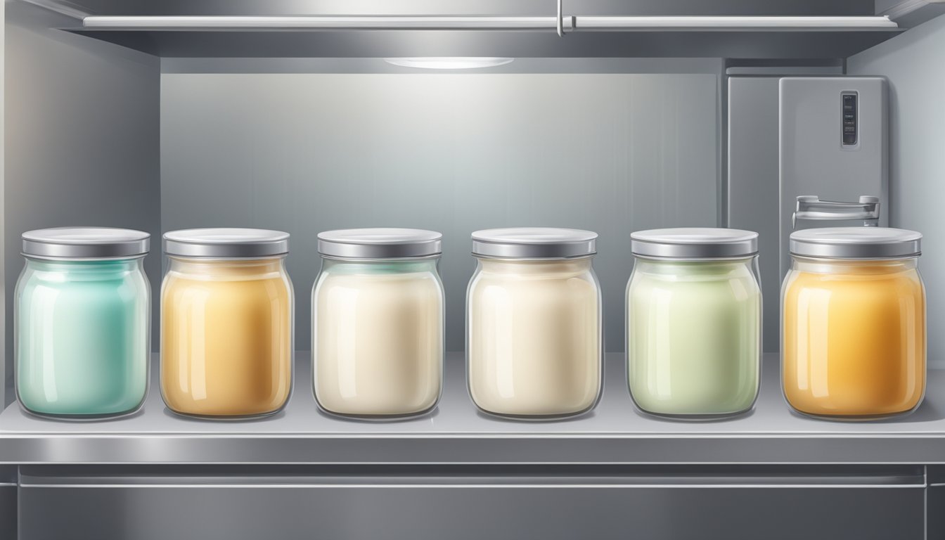 A glass jar of freshly prepared panna cotta being sealed with a lid and placed in the refrigerator