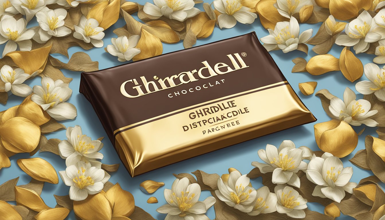 A partially unwrapped Ghirardelli chocolate bar with visible signs of blooming and discoloration