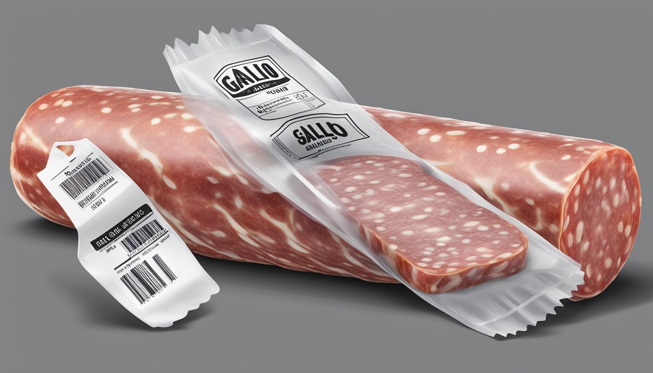 A package of Gallo Salame Deli Sliced Salami with a clear expiration date label