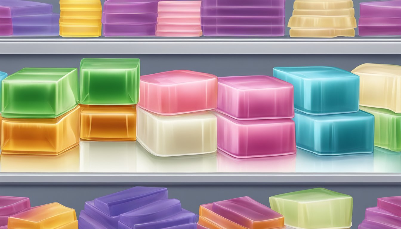 A stack of gelatin sheets arranged neatly on a shelf, with alternative gelatin options displayed alongside