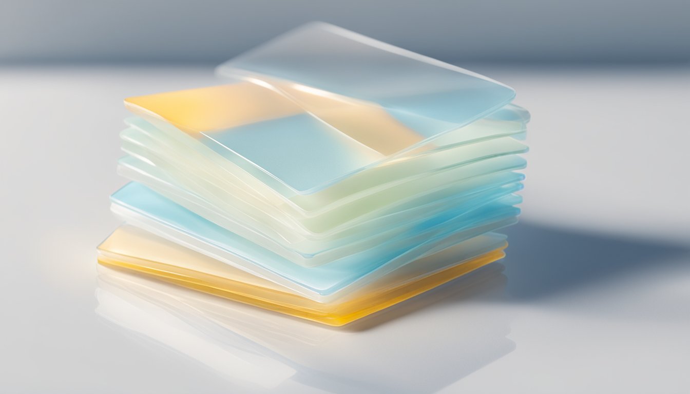 A stack of gelatin sheets on a clean, white surface with a calendar showing the current date in the background