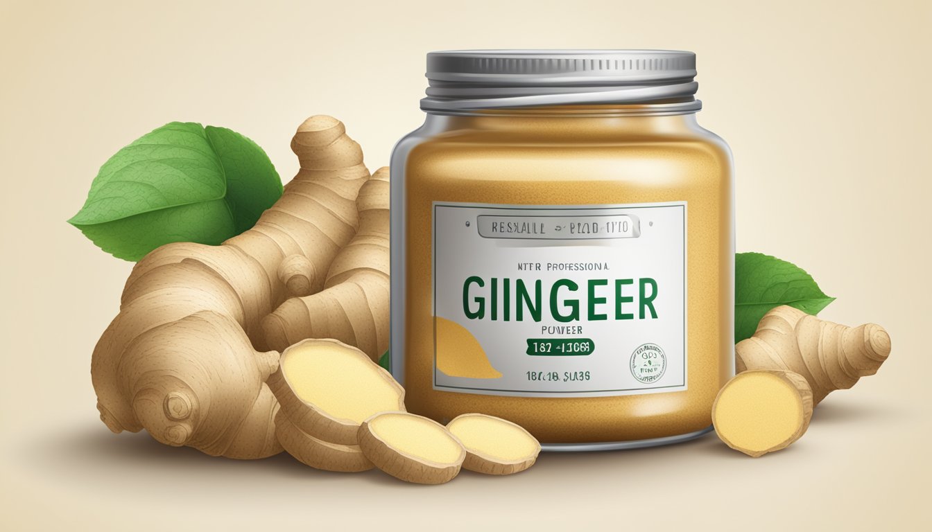 A jar of ginger powder with a visible expiration date