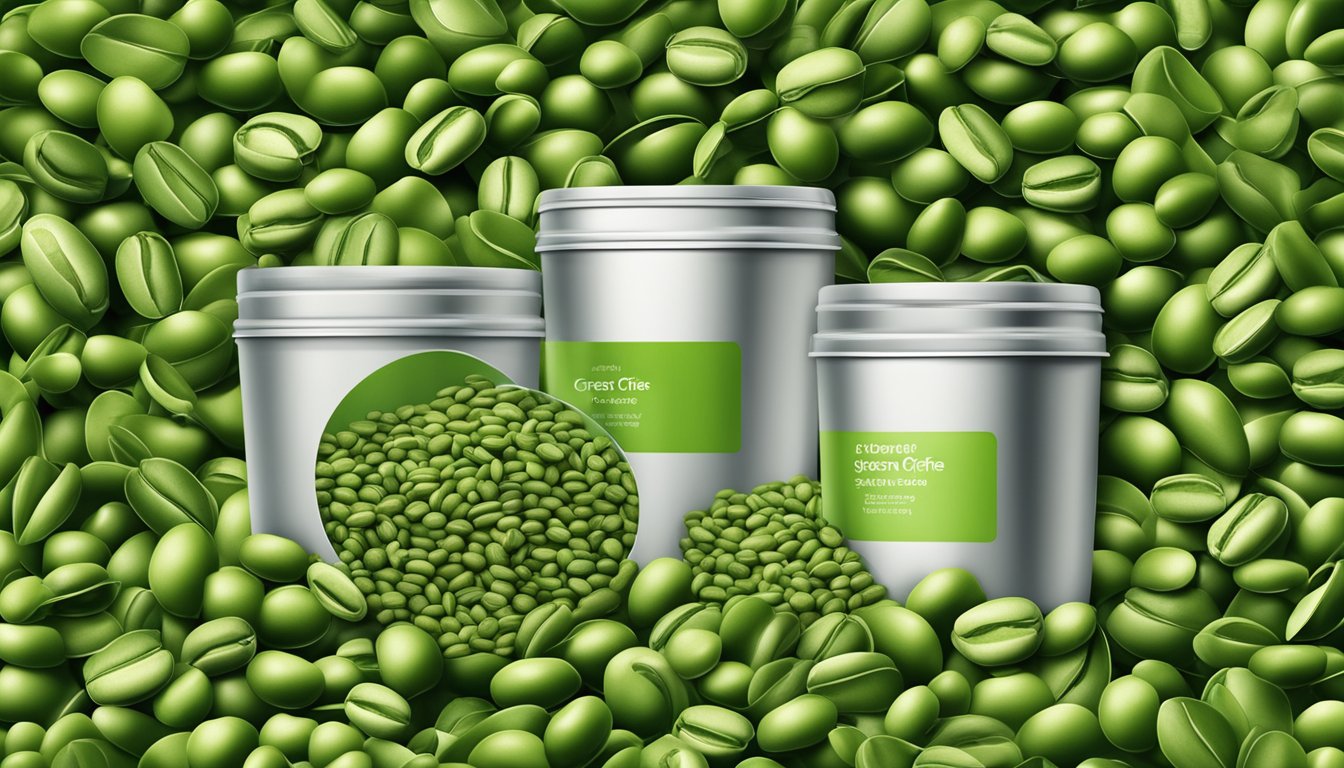 Green coffee beans stored in airtight containers, shielded from light and moisture