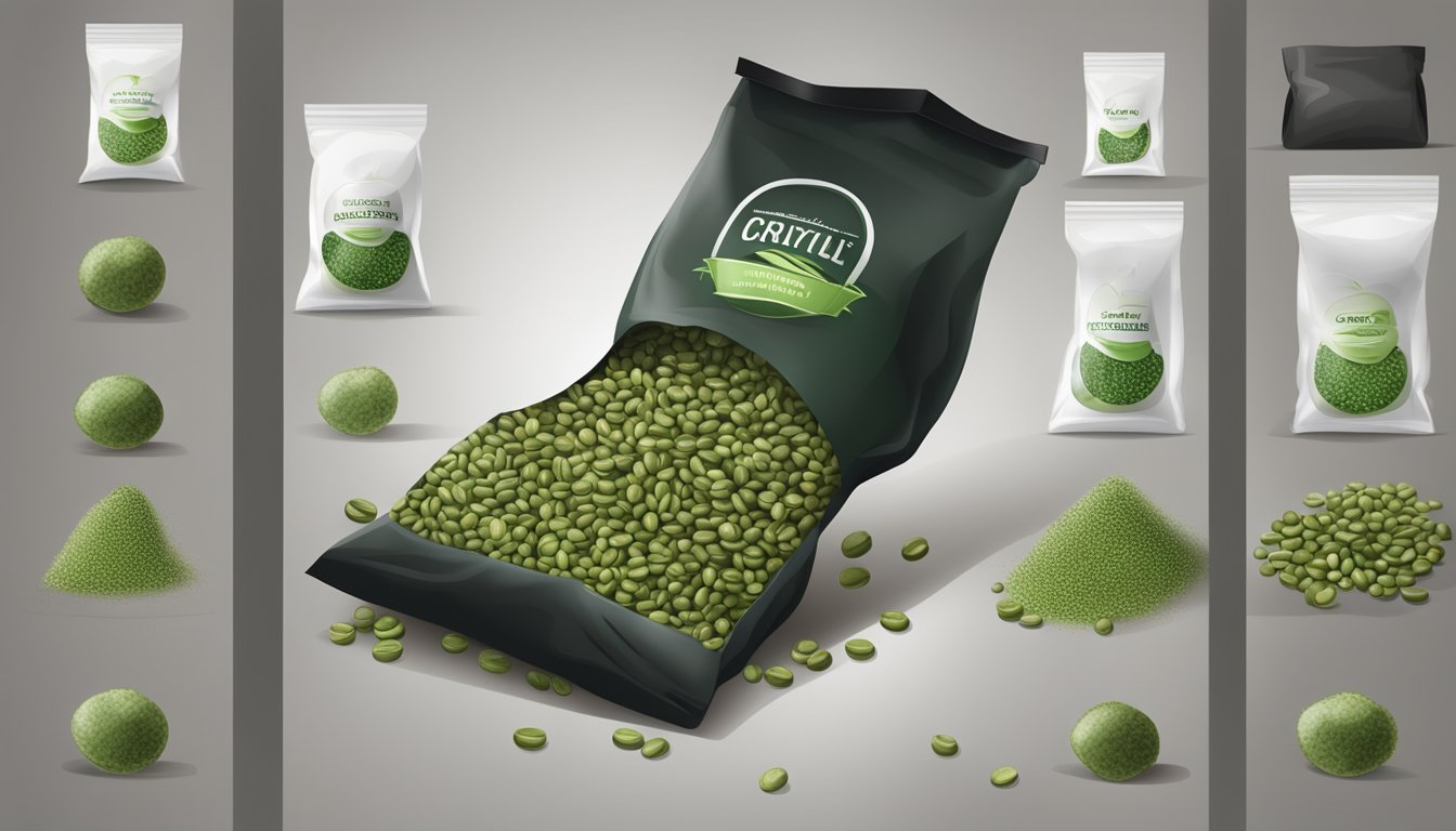 Green coffee beans sealed in a vacuum-packed bag, stored in a cool, dark, and dry place