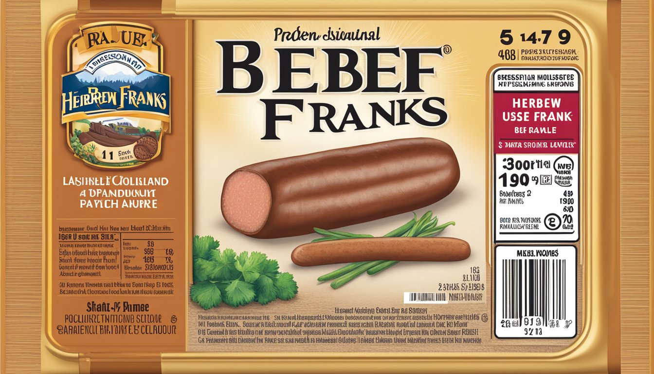 A package of Hebrew National Beef Franks with a "use by" date label