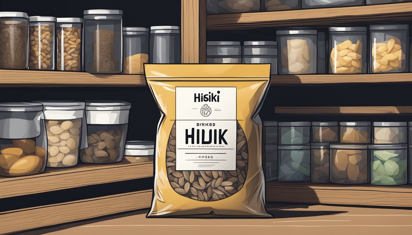 A sealed package of dried hijiki stored in a cool, dark pantry