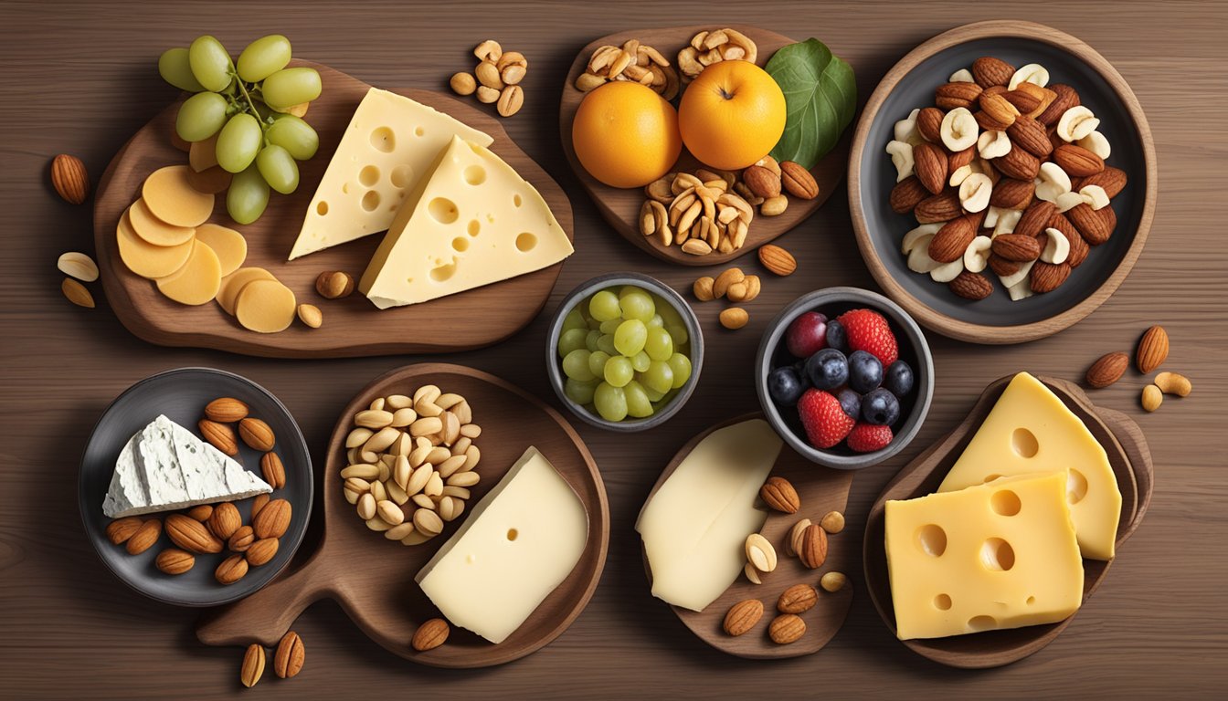 A variety of Hillshire Snacking Small Plates arranged on a rustic wooden board with a selection of complementary pairings such as cheese, nuts, and fruit