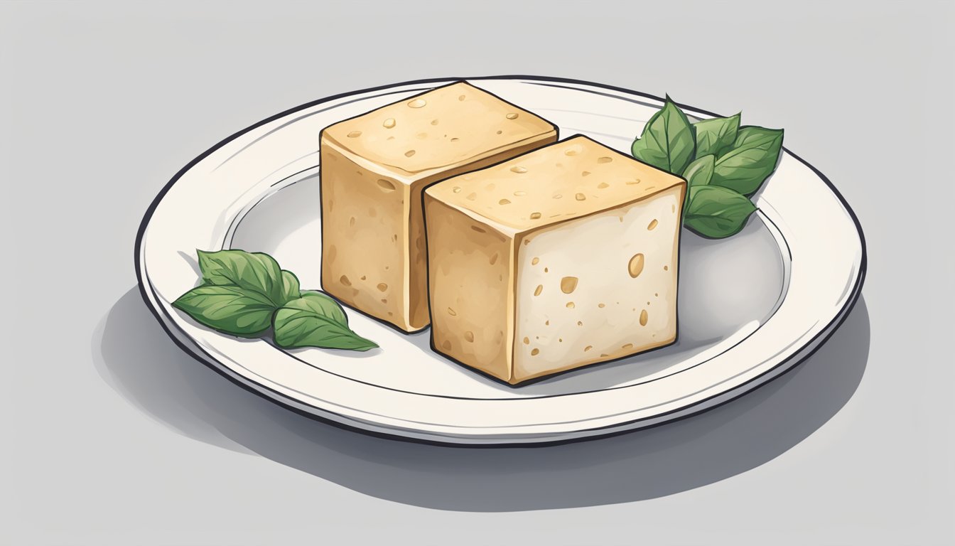 A block of House Foods Organic Tofu sits on a clean, white plate with no signs of spoilage