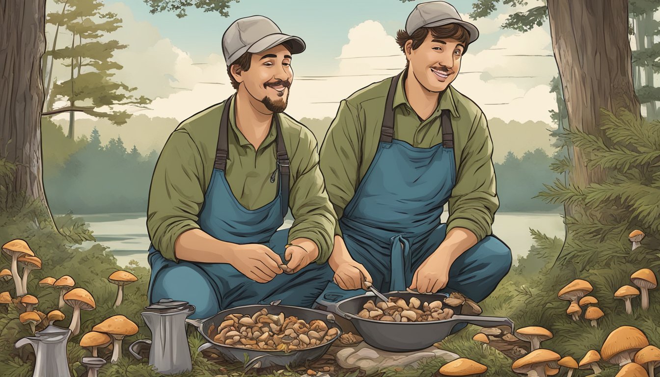 A person cooks and enjoys wild mushrooms found in the Chesapeake Bay region after a successful mushroom hunting trip