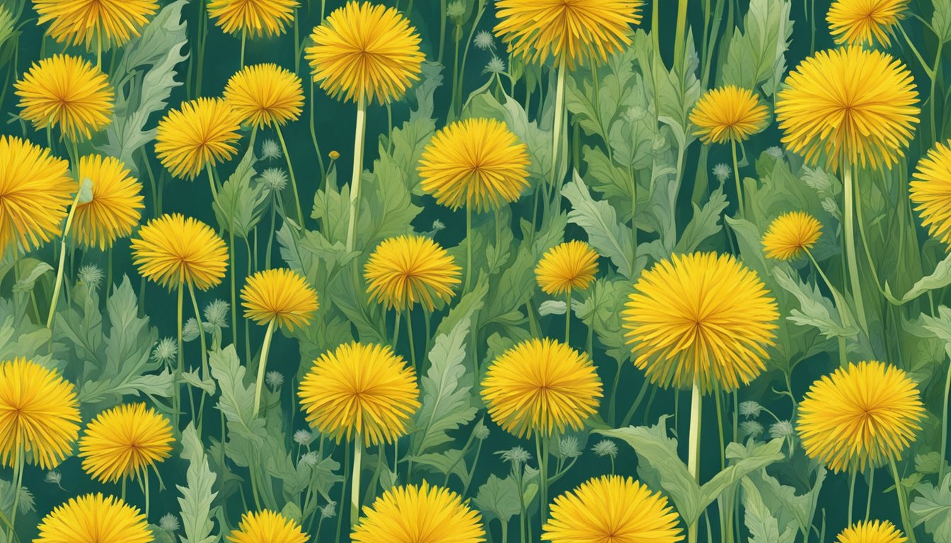 A field of vibrant dandelions being carefully harvested, with a focus on sustainable and eco-friendly methods. The scene showcases the transformation of the humble weed into gourmet culinary delights