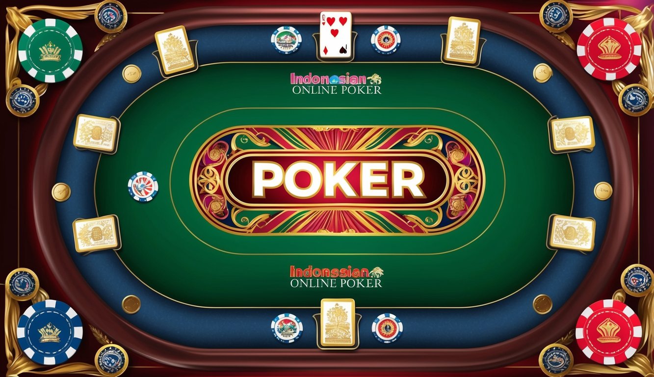 Meja poker online yang penuh warna dengan motif Indonesia dan logo resmi