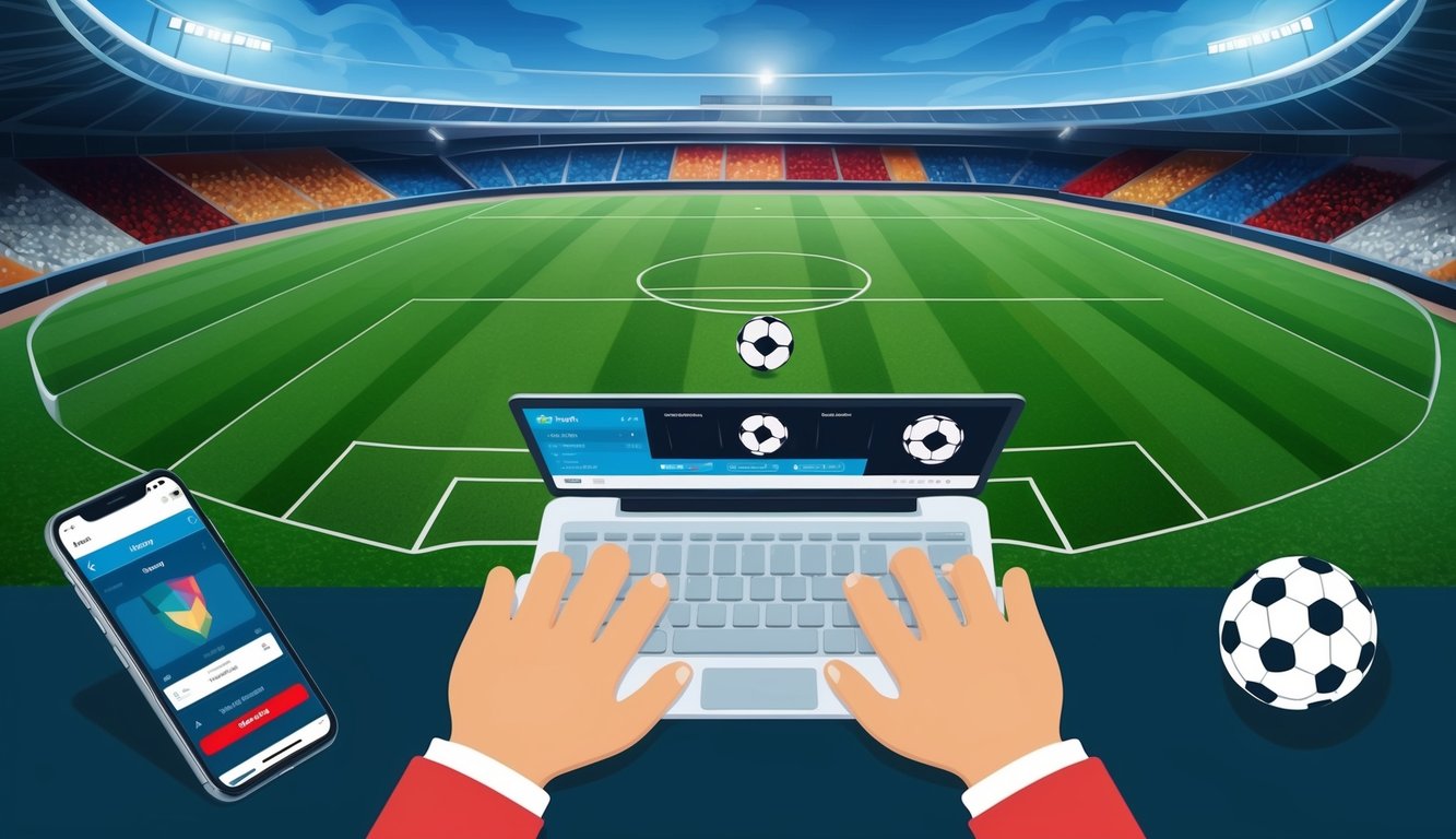 Sebuah lapangan sepak bola dengan platform streaming langsung untuk taruhan olahraga online