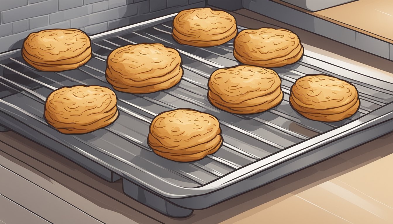 A biscuit sitting on a baking sheet in a preheated oven