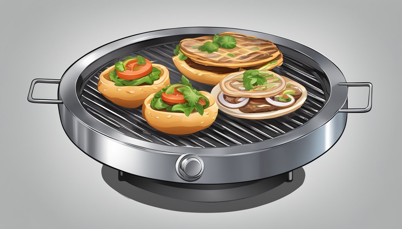 A gyro rotating on a sizzling grill, emitting a savory aroma