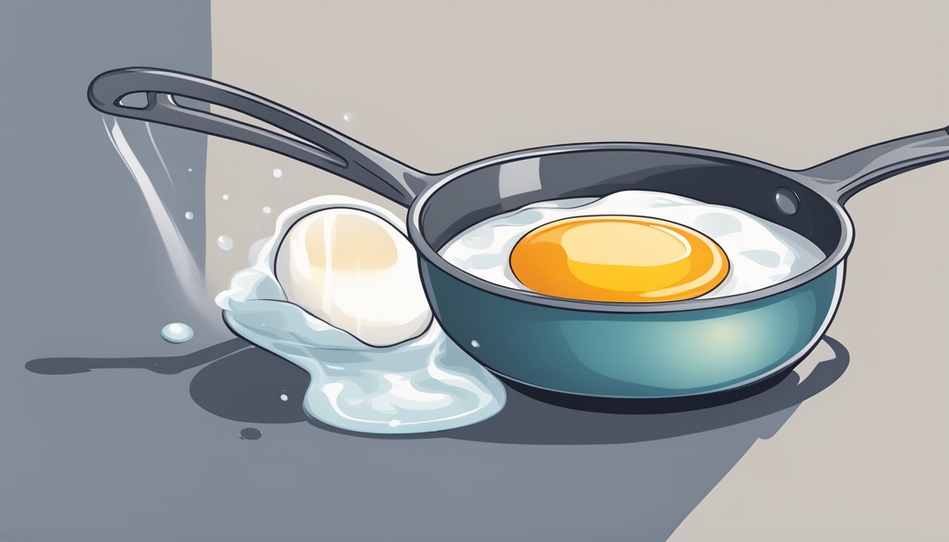 A poached egg being gently reheated in simmering water