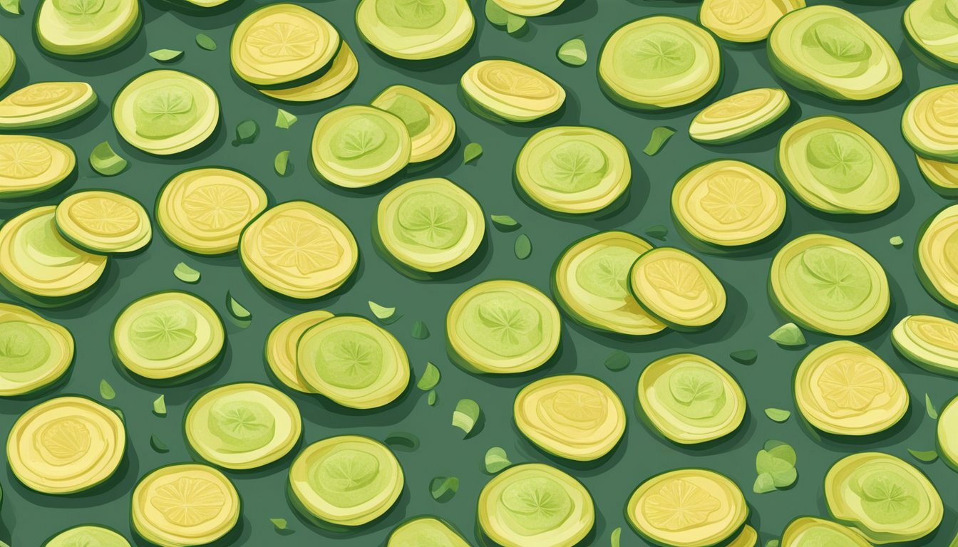 Zucchini chips arranged on a baking sheet, being reheated in the oven