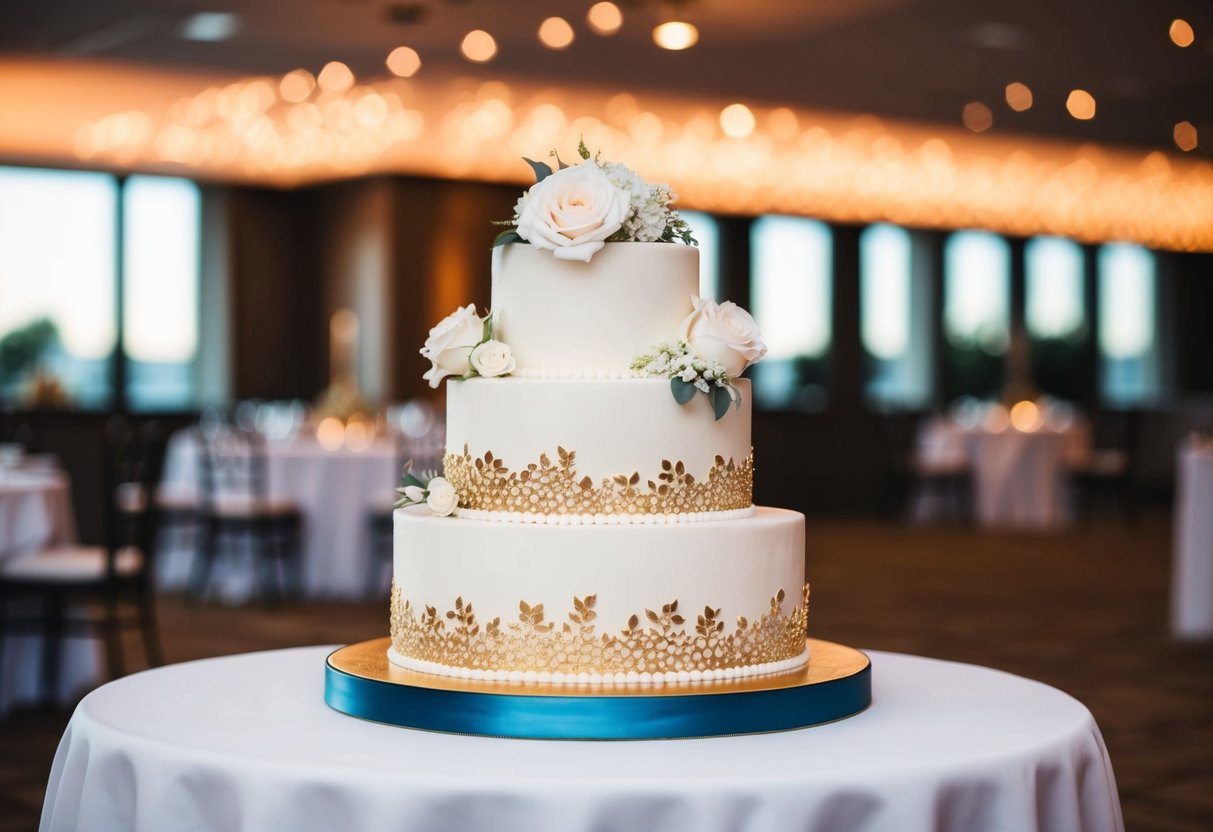 A wedding cake with 80% of the decoration concentrated on 20% of the surface