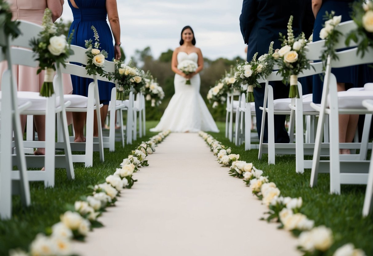 A lone figure stands at the end of a flower-lined aisle, ready to lead the way