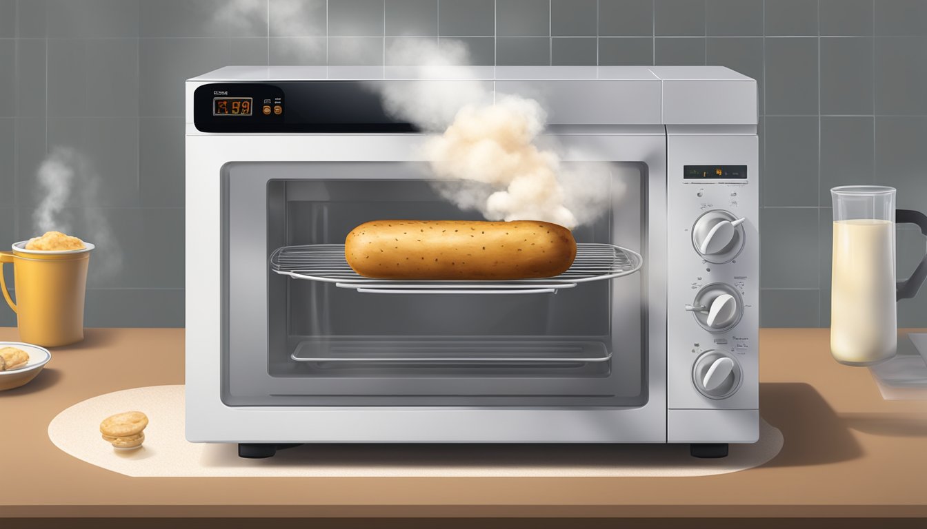 A steaming plate of boudin blanc being carefully removed from the microwave, with steam rising from the perfectly reheated sausage