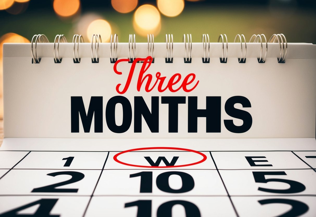 A calendar with the date three months before the wedding circled in red