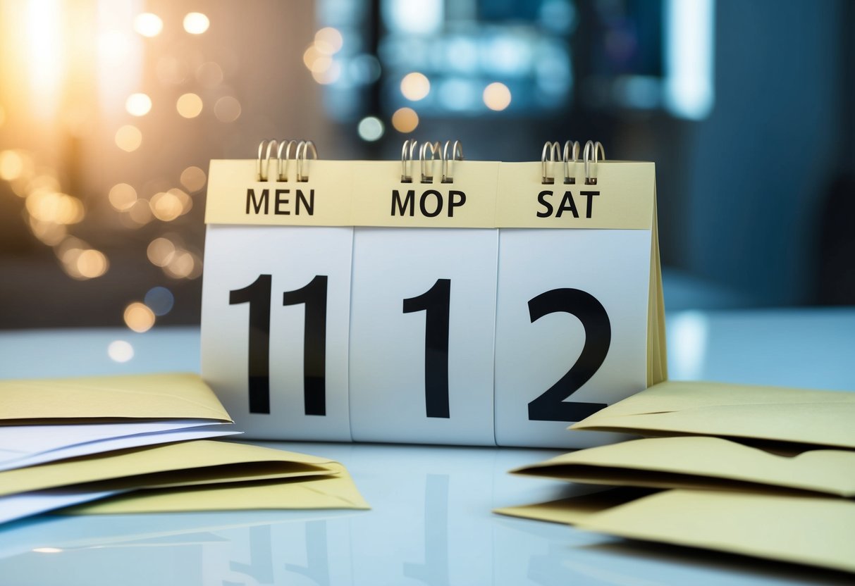 A calendar with the date three months in the past, surrounded by unopened envelopes and a disappointed expression