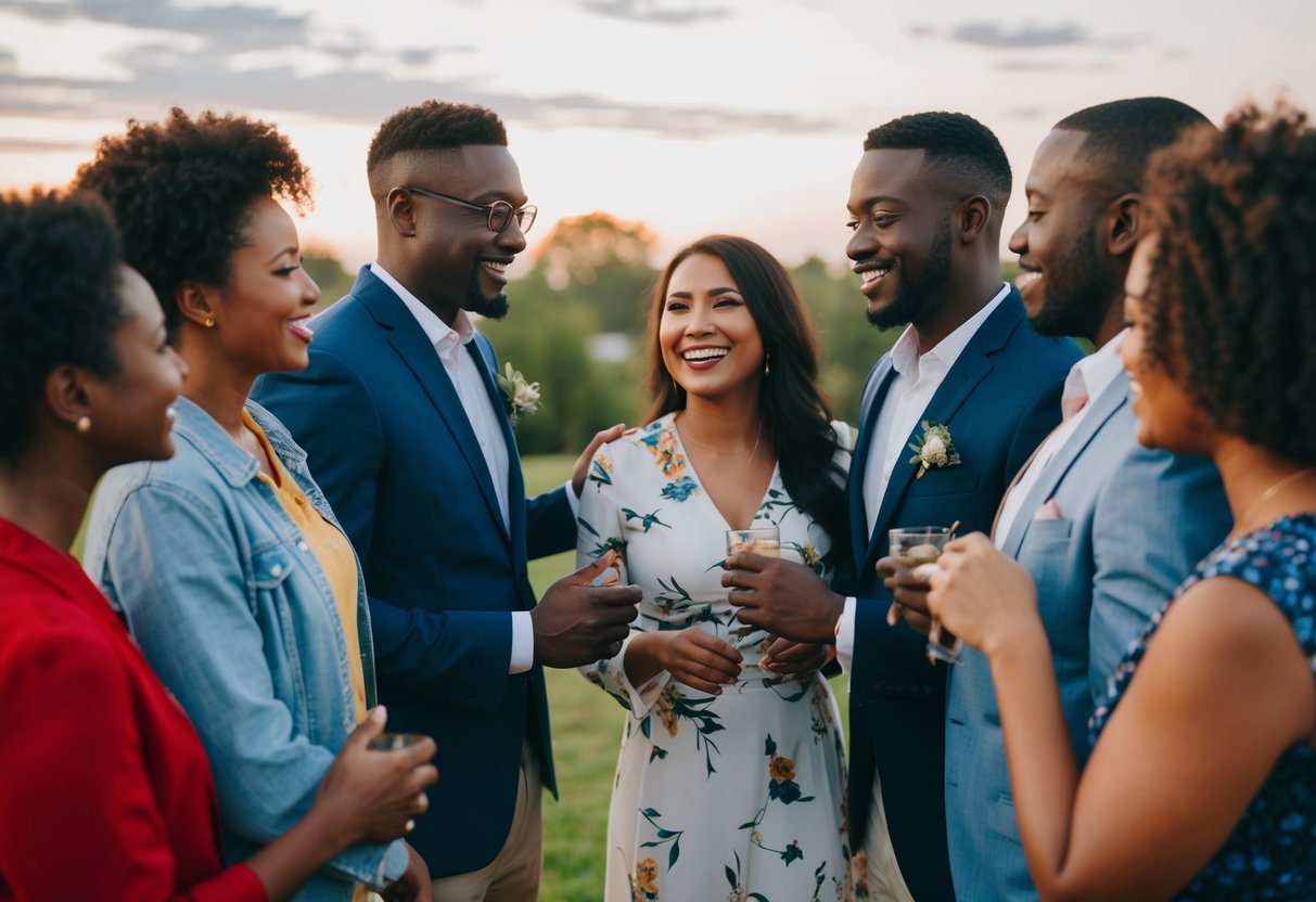 A diverse group of couples from different cultural backgrounds interacting and sharing experiences
