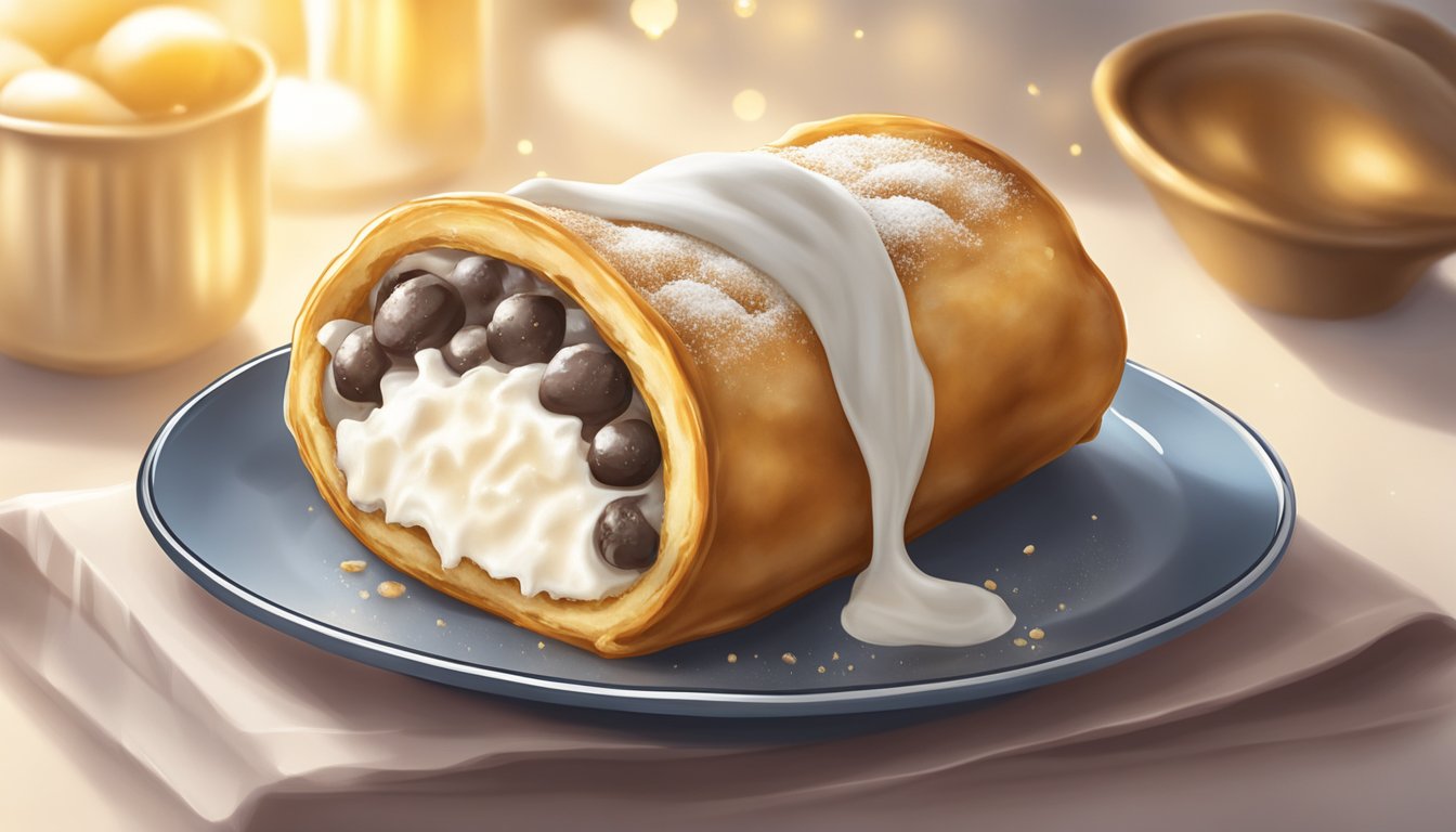 A plate of cannoli being gently warmed in an oven, with the golden pastry beginning to glisten and the sweet ricotta filling softening