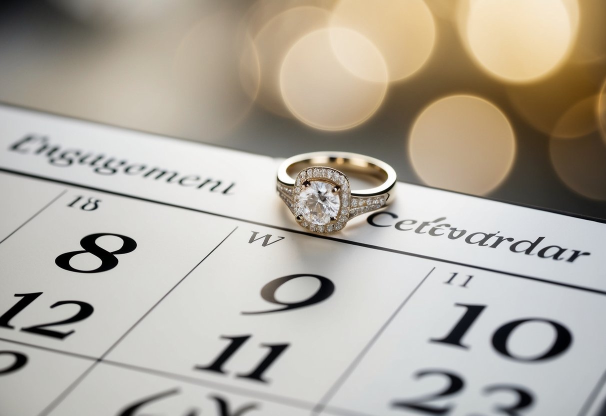 A calendar with a ring on the engagement date and a wedding date marked in the UK