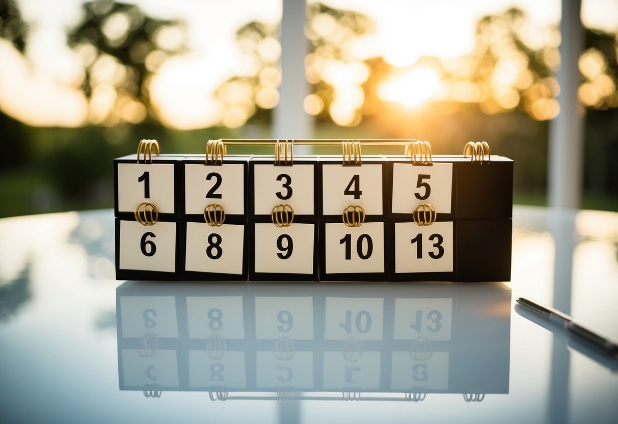 A calendar with wedding planning milestones marked off in 7 months