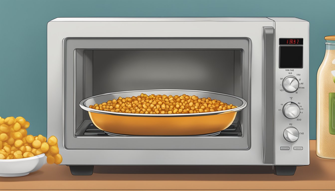 A steaming bowl of chana masala being reheated in a microwave