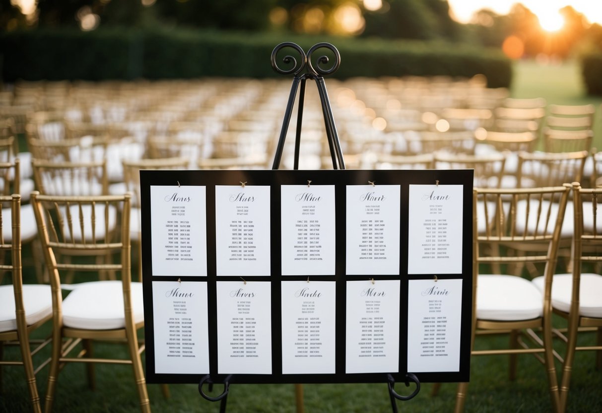 A seating chart with 100 empty chairs arranged in rows for a wedding