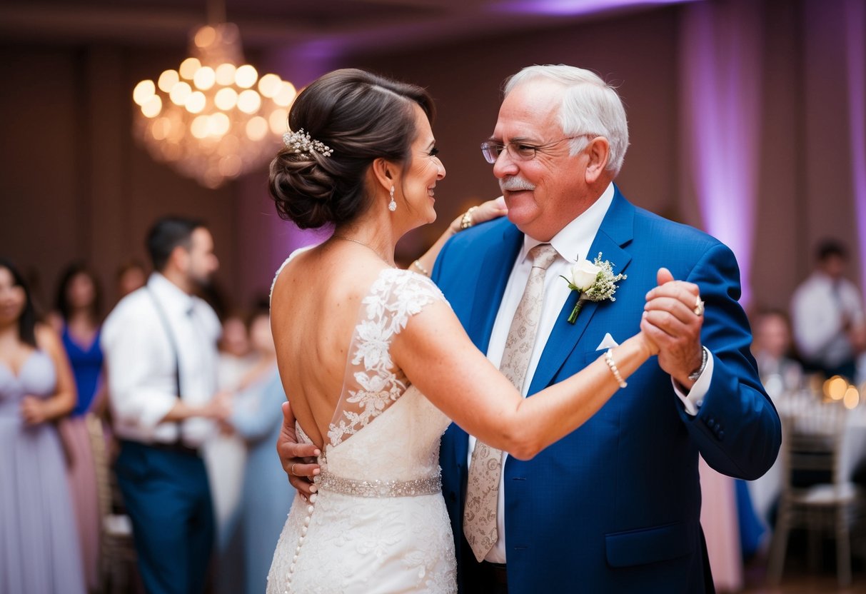 The mother of the bride dances with her daughter's father-in-law